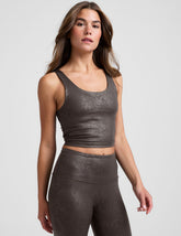 brown viper printed scoop neck cropped tank.